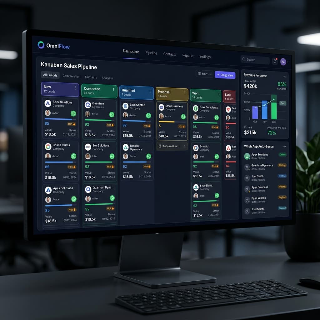 Vyre CRM dashboard showing WhatsApp follow-up, lead scoring, and pipeline management